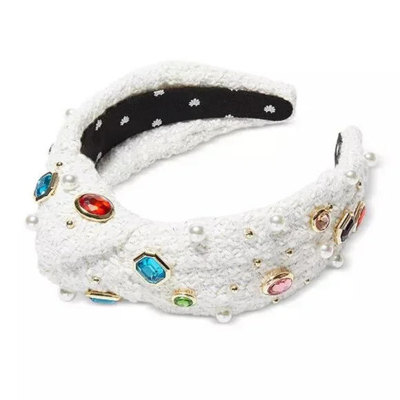Lele sadoughi gem headband Lele Sadoughi GEM BEZEL BOUCLE KNOTTED HEADBAND - IVORY  main image 4